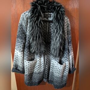 Fabulous Furs Black and Gray Textured Teddy Jacket